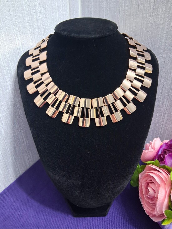 Janna's Finds Jewelry - Vintage 60s Ethnic Revival Necklace Gold Tone Brick Link Statement Jewelry